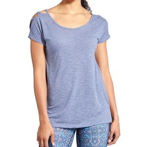 Athleta blue open shoulder short sleeve tshirt